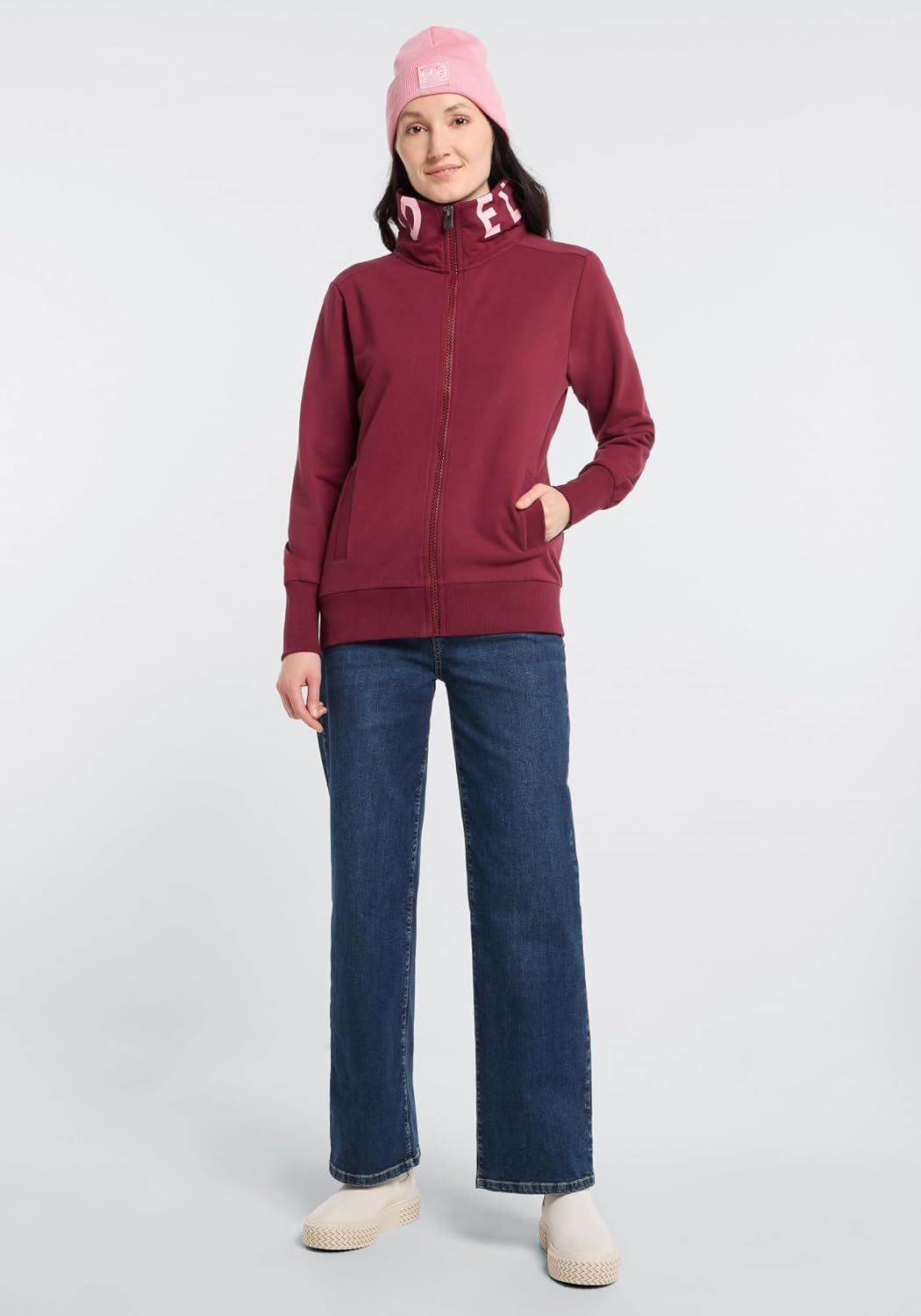 Elbsand Alvis Damen Sweatjacke mit hohem Kragen, Zip-Jacke, Reissverschluss, Regular Fit L Ruby, L R