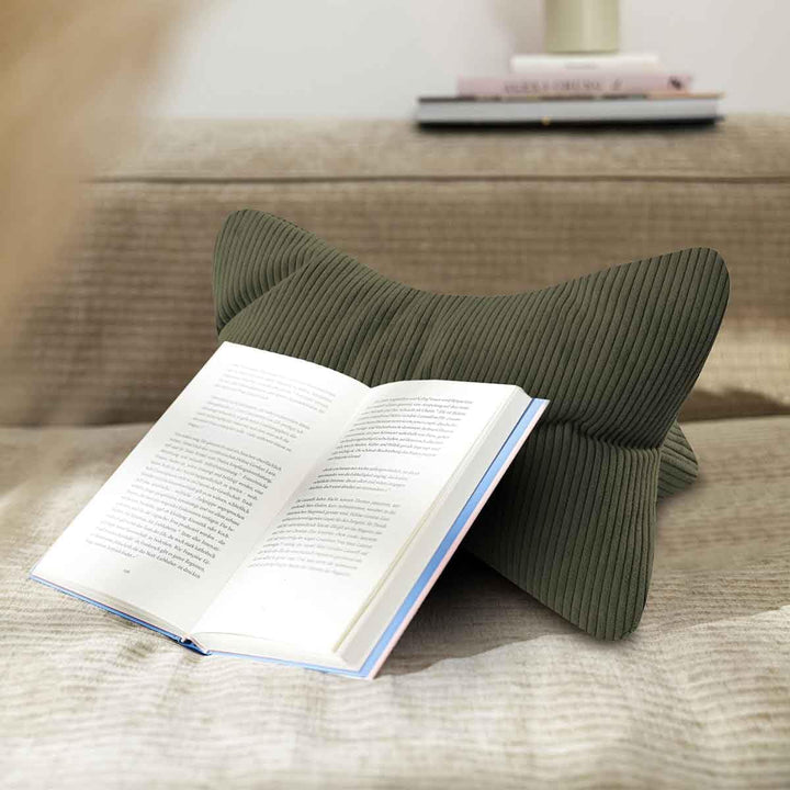 MAGMA Leseknochen INGA 2er Set, Cord Look, Farbe grün, 42cm x 22cm, ergonomische Form für Nacken- od