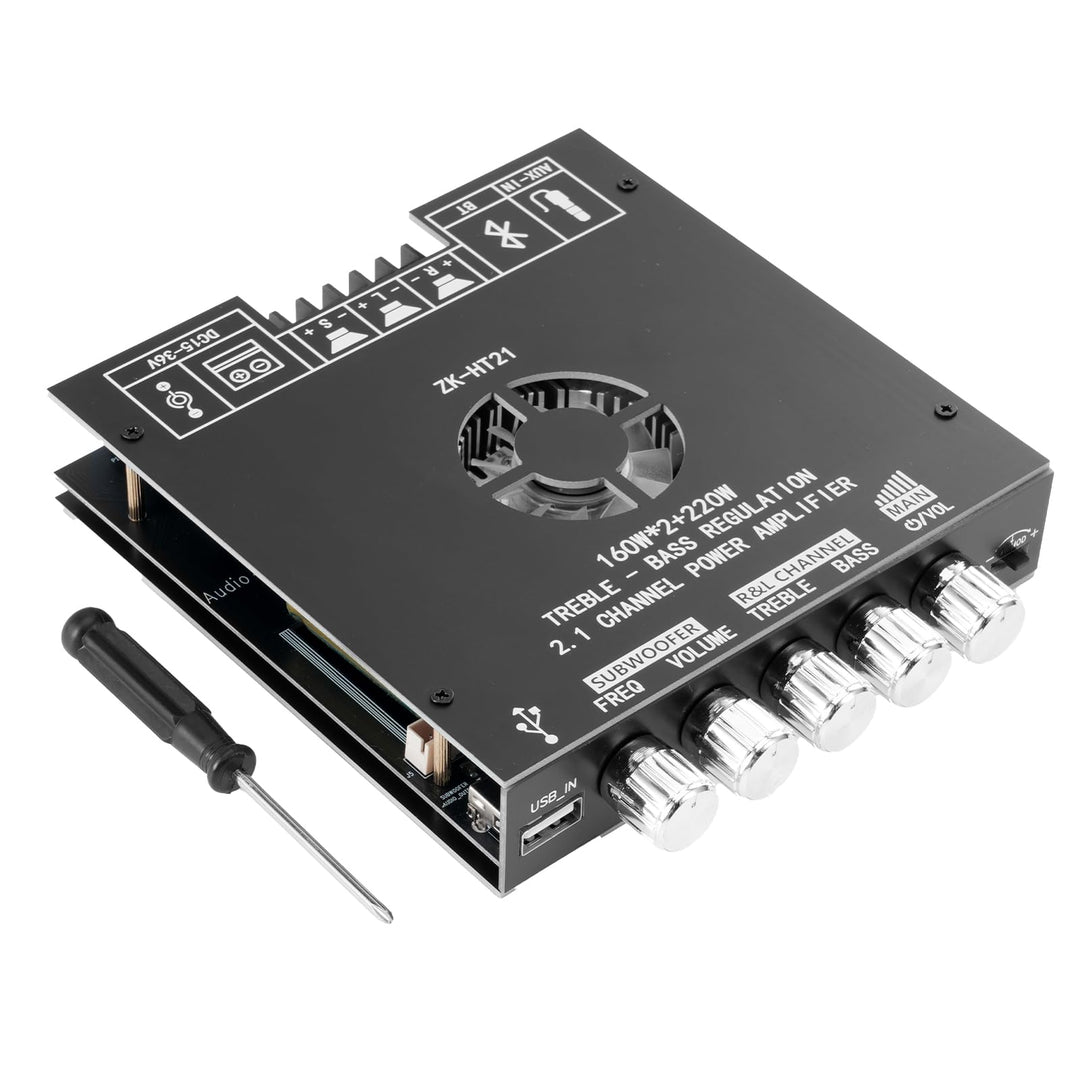 ZK-HT21 HiFi Verstärker mit Bluetooth Mini Stereo-Audioverstärker 2.1 Kanal 160W x 2 + 220W Stereo M