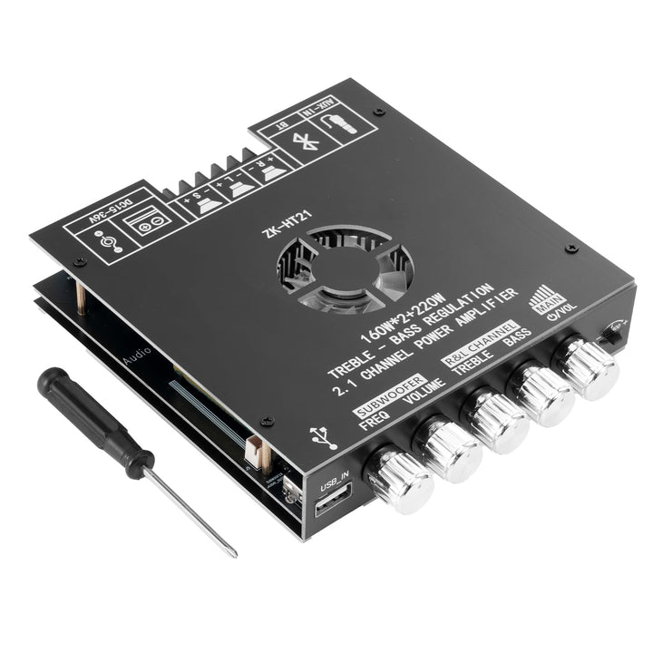 ZK-HT21 HiFi Verstärker mit Bluetooth Mini Stereo-Audioverstärker 2.1 Kanal 160W x 2 + 220W Stereo M