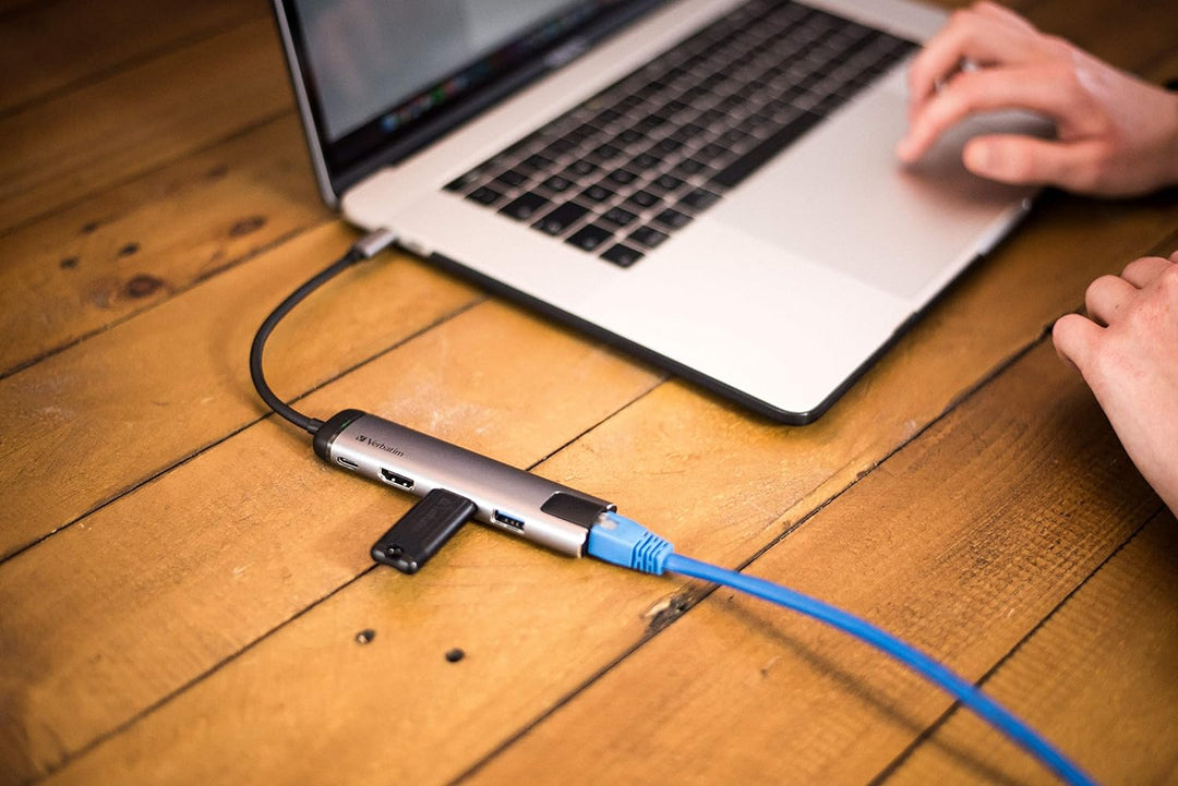 Verbatim USB-C Multiport-Adapter, USB-C-Hub mit USB-3.0, HDMI-4K, Gigabit Ethernet & USB-C Schnellad