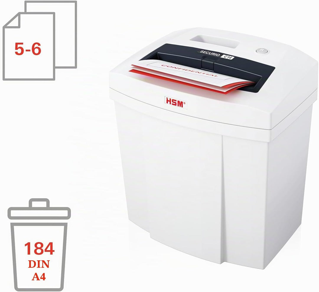 HSM SECURIO C14 Home Office Aktenvernichter, Sicherheitsstufe P4, 6 Blatt Partikelschnitt, DSGVO-kon