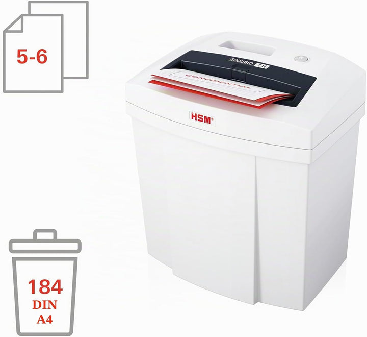 HSM SECURIO C14 Home Office Aktenvernichter, Sicherheitsstufe P4, 6 Blatt Partikelschnitt, DSGVO-kon