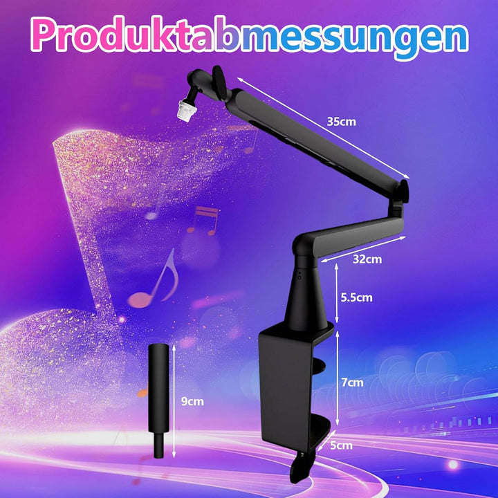 Mikrofon Arm, Low Profile Mic Arm mit Kabelkanälen, 360° drehbarem Rode Mikrofonarm, Verstellbarer M