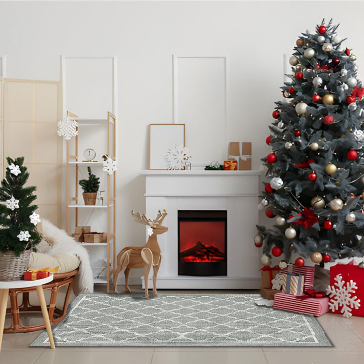 Outdoor Teppich Wetterfest, 120x180 cm Balkon Teppich Wasserfest, Indoor Outdoor Boho Teppich Grau,