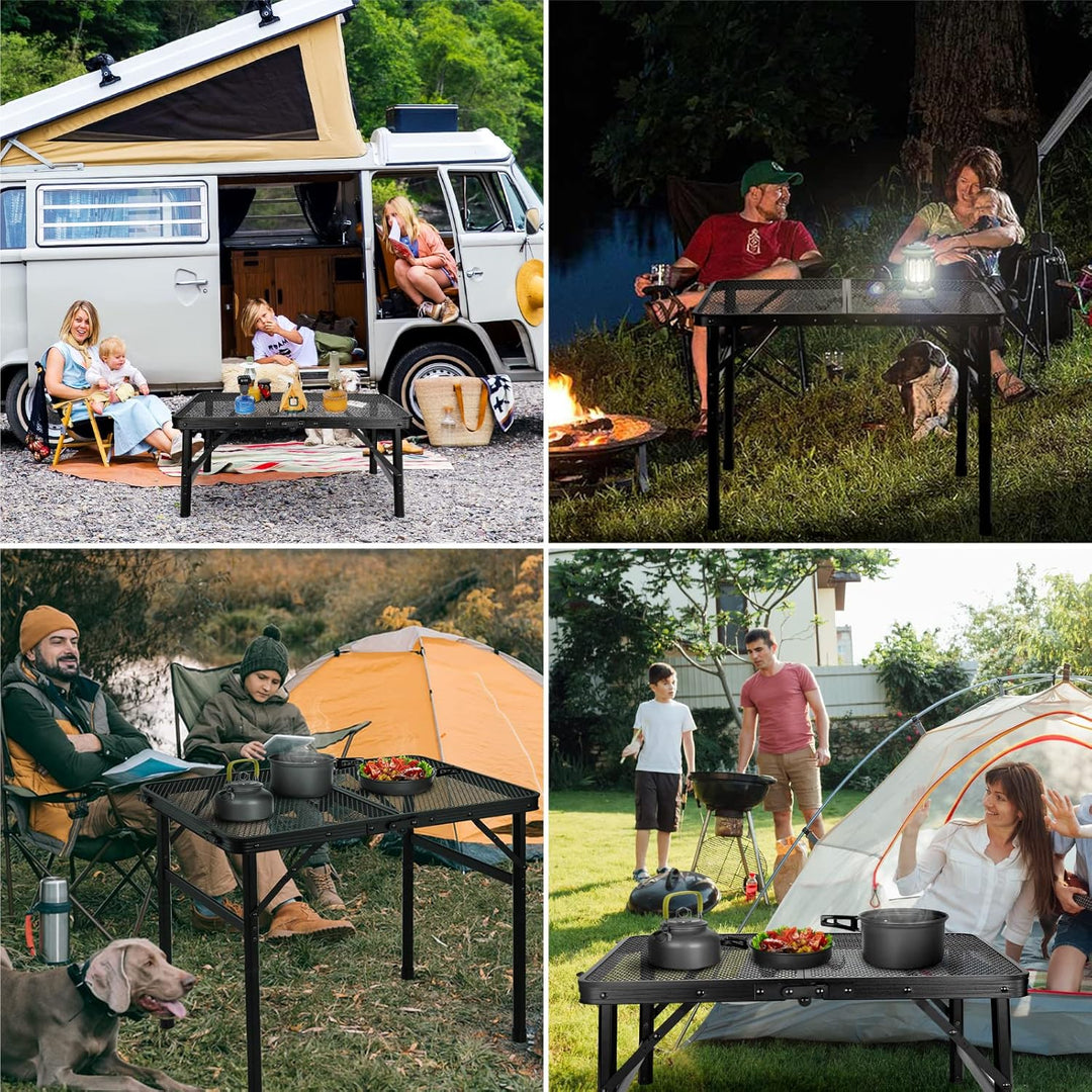 Odoland 2FT Faltbarer Campingtisch, höhenverstellbarer Grilltisch mit Mesh Desktop, Outdoor-Picknick