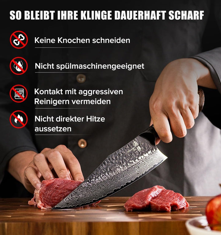 OKAMI Damastmesser Chefmesser 21,9 cm – Handgeschmiedetes japanisches Küchenmesser aus echtem Damast