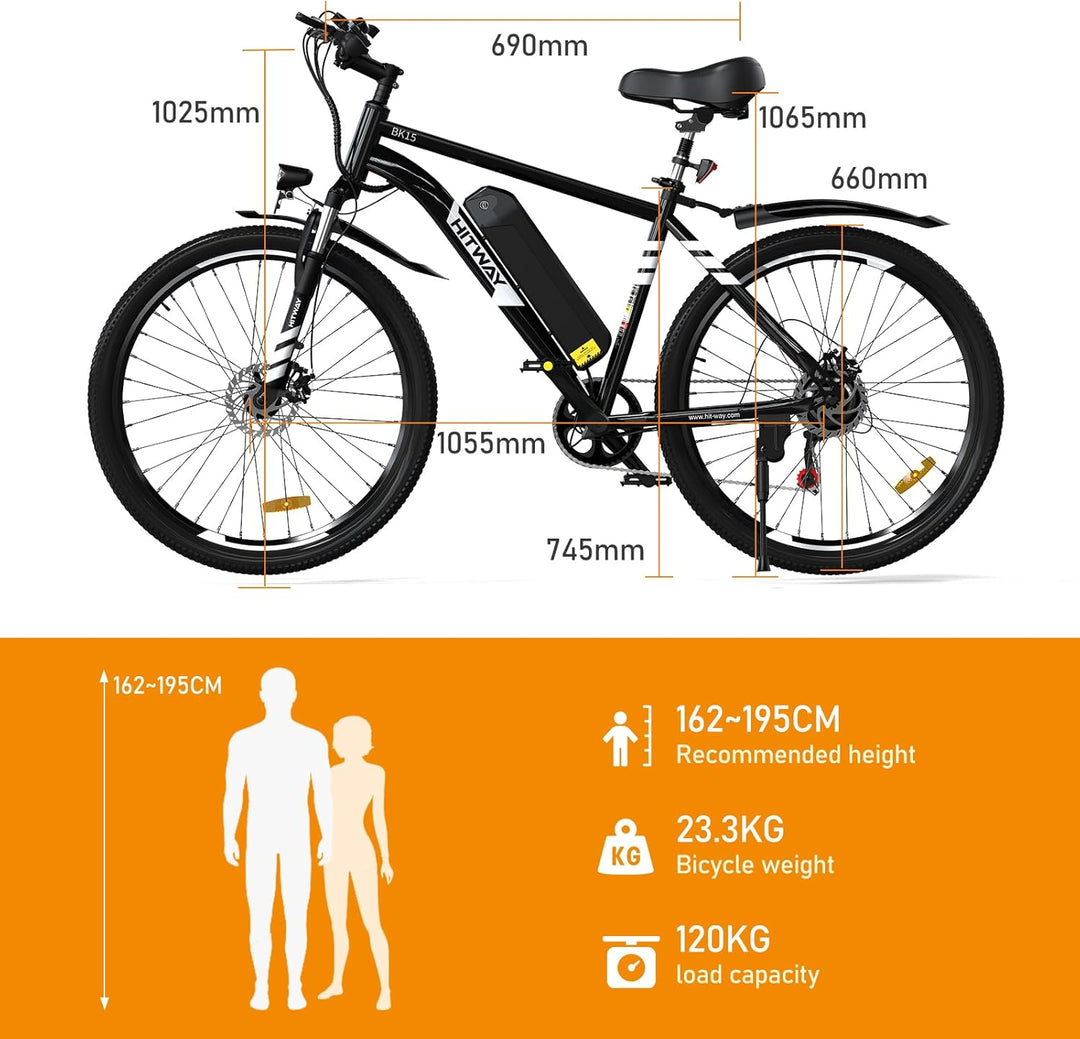 HITWAY E Bike Elektrofahrrad E-Mountainbike, 26" E-Fahrrad, StVZO Pedelec, 250W Motor 36V12Ah abnehm