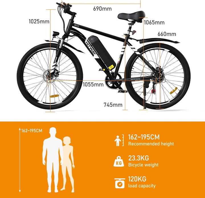 HITWAY E Bike Elektrofahrrad E-Mountainbike, 26" E-Fahrrad, StVZO Pedelec, 250W Motor 36V12Ah abnehm