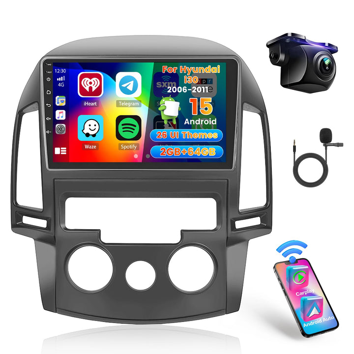 Hikity 2+64G Android 15 Autoradio Für Hyundai i30 2006-2011 mit Wireless Carplay Android Auto, 9 Zol