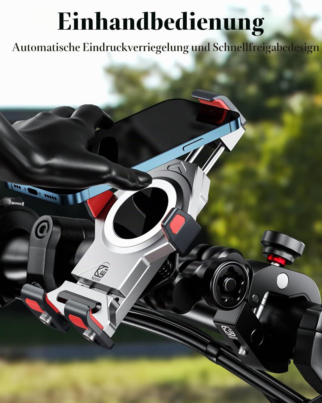 BRCOVAN Aluminiumlegierung Motorrad Handyhalterung mit Vibrationsdämpfer und Sicherheitsschalter, Ei