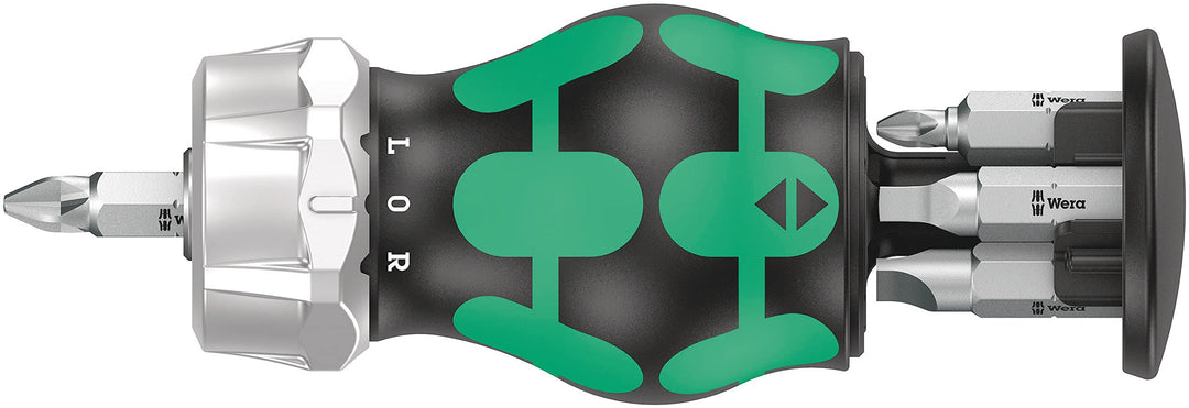 Wera 05008886001 Kraftform Kompakt Stubby Magazin RA 4, Stubby Ratschenschraubendreher mit Bit Magaz