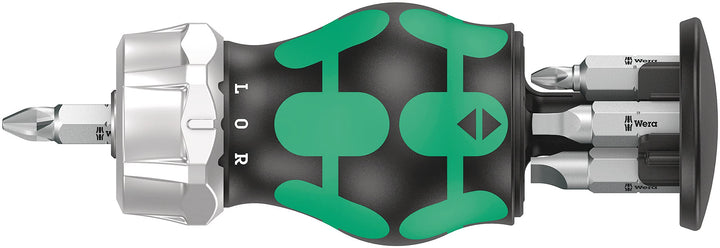 Wera 05008886001 Kraftform Kompakt Stubby Magazin RA 4, Stubby Ratschenschraubendreher mit Bit Magaz