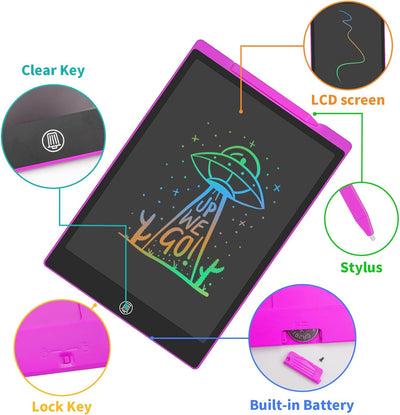 GUYUCOM LCD Schreibtafel 12 Zoll LCD Zaubertafel, Bunte Kinder Zeichentafeln Mal Tablet, Verbesserte