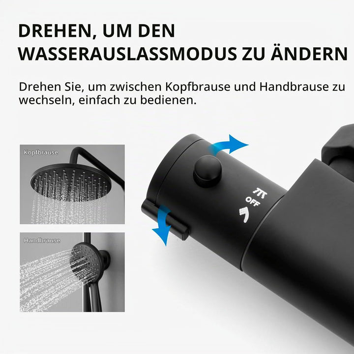 KOMIRO Duschsystem mit thermostat, Duschsystem Schwarz, Duscharmatur mit Thermostat, Duschsäule Höhe