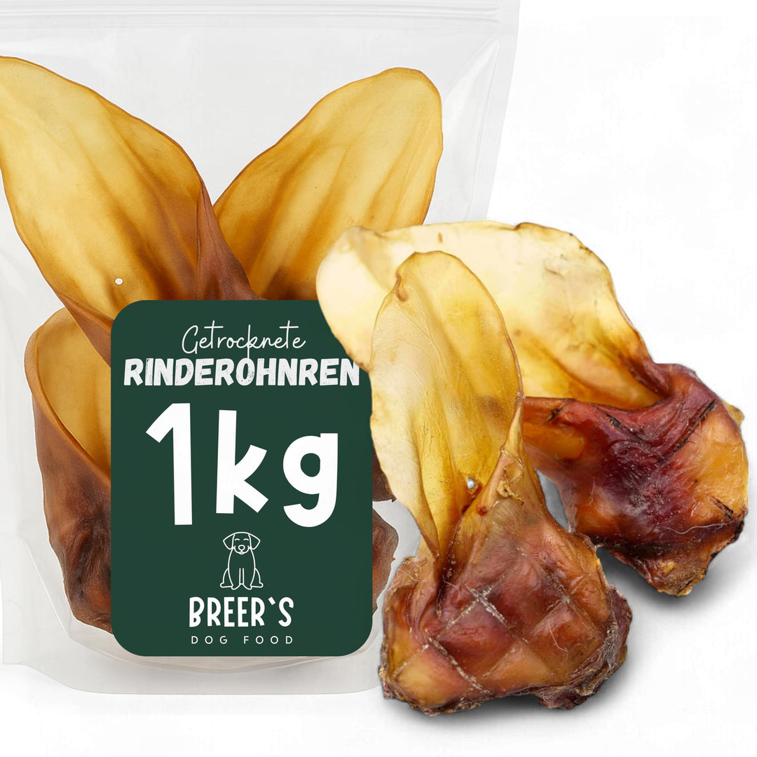 BREERs Getrocknete Rinderohren mit Muschel für Hunde 1 Kg aus eigener Deutscher Herstellung, Kauarti