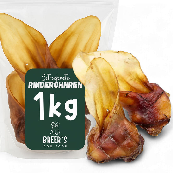BREERs Getrocknete Rinderohren mit Muschel für Hunde 1 Kg aus eigener Deutscher Herstellung, Kauarti