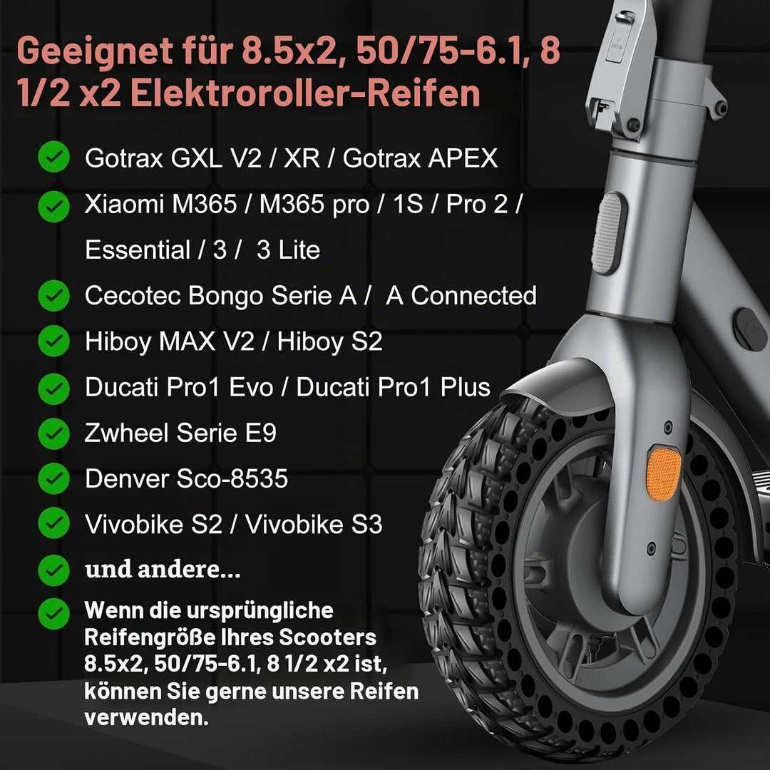 BANGTING 2PCS 50/75-6.1 E Scooter Solid Reifen, 8.5x2 zoll Vollgummireifen, 8 1/2 x2 Ersatzreifen fü