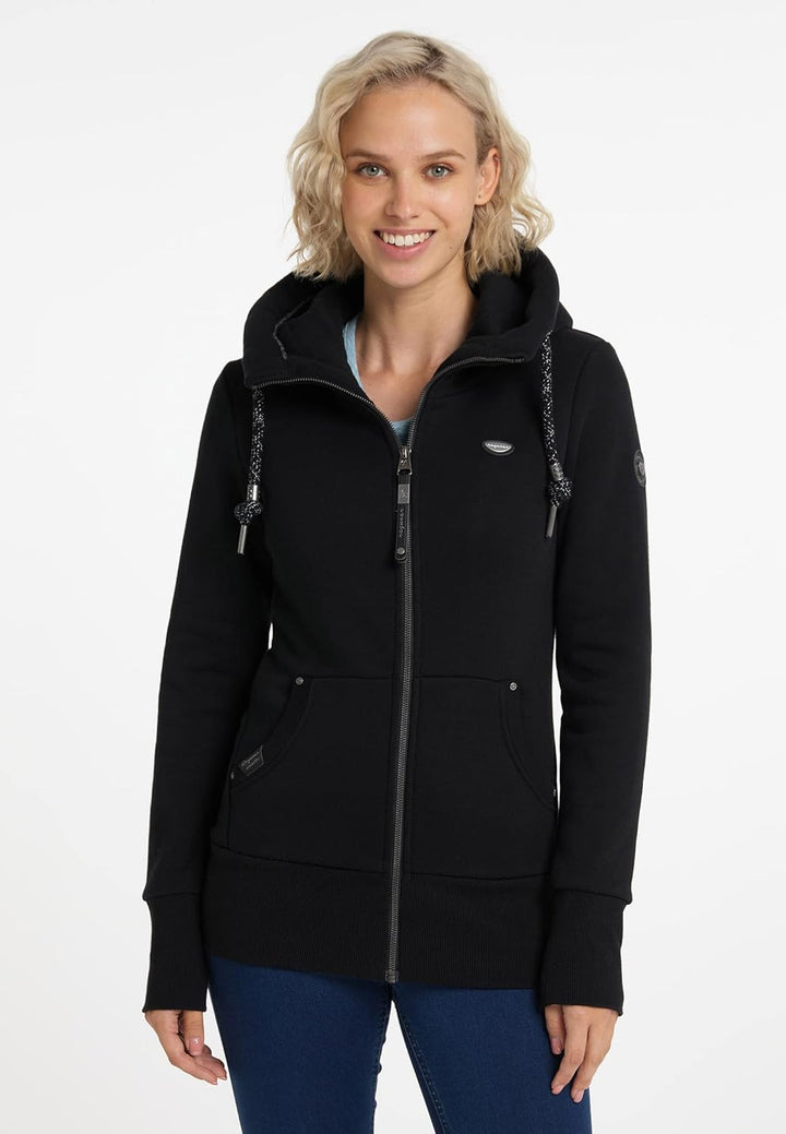 Ragwear NESKA Zip Damen Frauen Kapuzenjacke,Zip Hoodie,Kapuzenpullover,Sweatjacke M Schwarz, M Schwa
