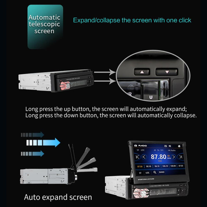 CAMECHO Autoradio Bluetooth 1 Din 7 Zoll Motorisierte Ausfahrbarem Display, Autoradio mit Bildschirm