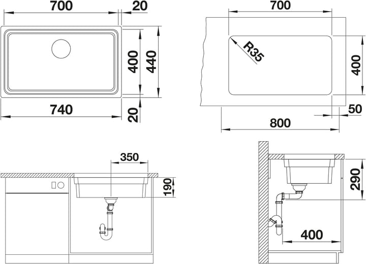 BLANCO ETAGON 700-U | Edelstahl | Einbauart: Unterbau | ohne Ablauffernbedienung, mit Zubehör | 80er