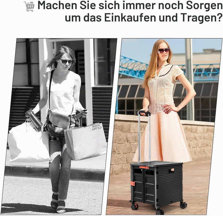 Einkaufstrolley Klappbar Transport Trolley bis 80KG Einkaufswagen Trolley mit Deckel und Teleskop Gr