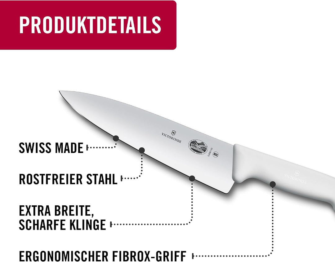 Victorinox Fibrox Kochmesser, Breites Universalmesser für Fleisch, Fisch, Gemüse und Kräuter, 20 cm,