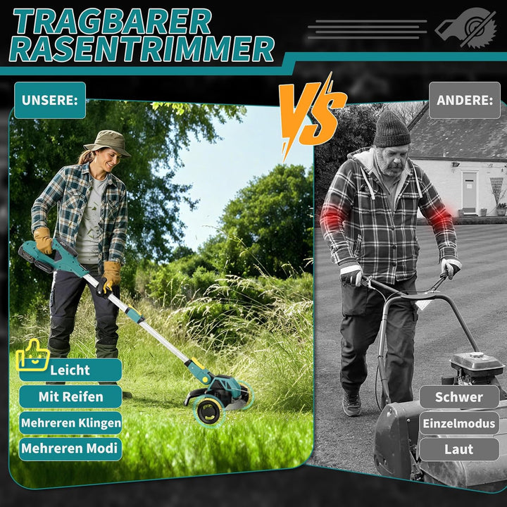 Rasentrimmer mit Akku, 21V Akku Rasentrimmer für Makita Akku, Rasentrimmer mit Unkrautbürste, 2 * 4.