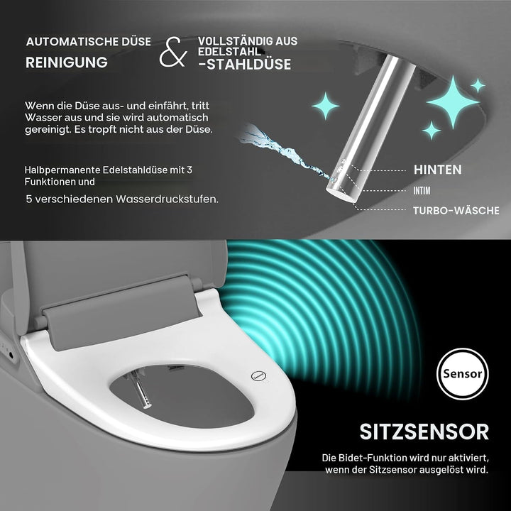 VOVO VB-4000SE Elektronischer Smart Bidet Toilettensitz, Länglich, Selbstreinigende Düse aus Vollede