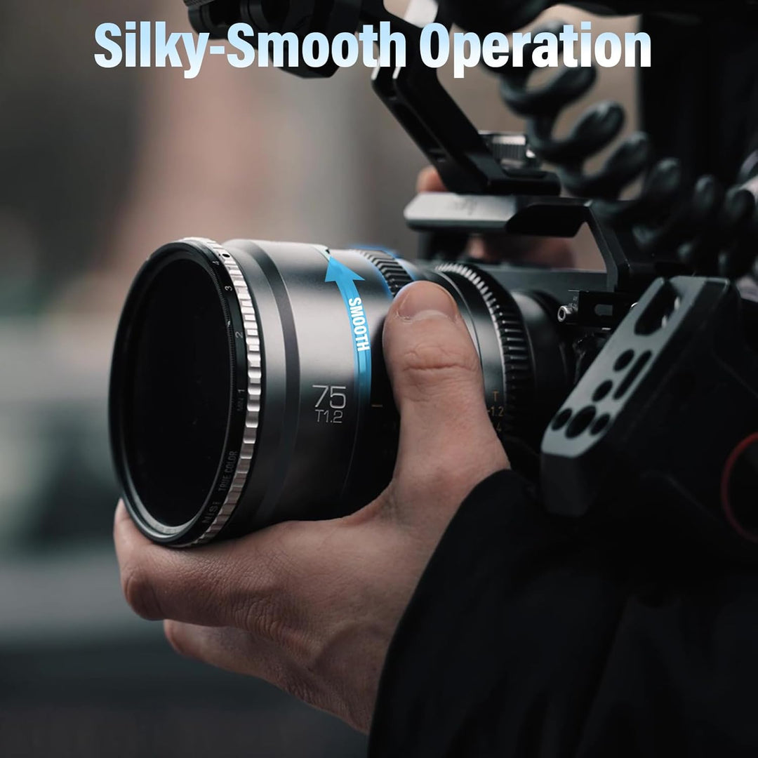 SIRUI Night Walker 75 mm T1.2 S35 Teleobjektiv Cine Objektiv, grosse Blende, manueller Fokus, MS75X-