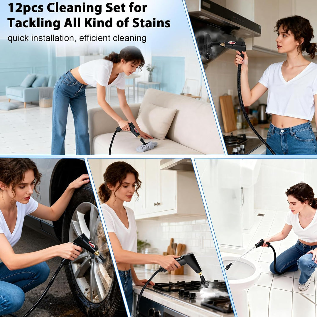 RUIZHI 6-Stufig Dampfreiniger Handgerät mit 12 Zubehör, Steam Cleaner Handheld 1700ML Tank, 1500W Me