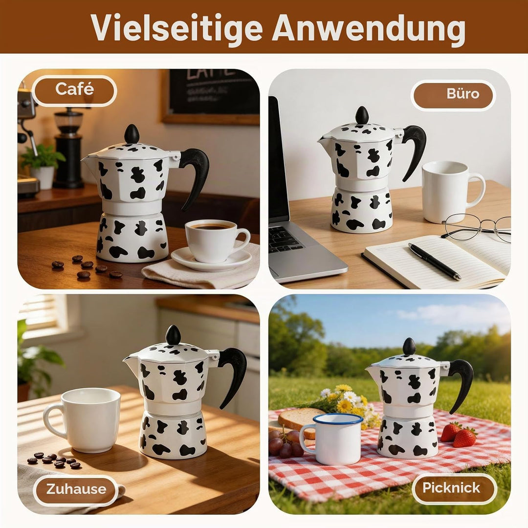 Espressokocher auf dem Herd, Espressotasse aus Aluminium im klassischen italienischen Stil, Mokkakan