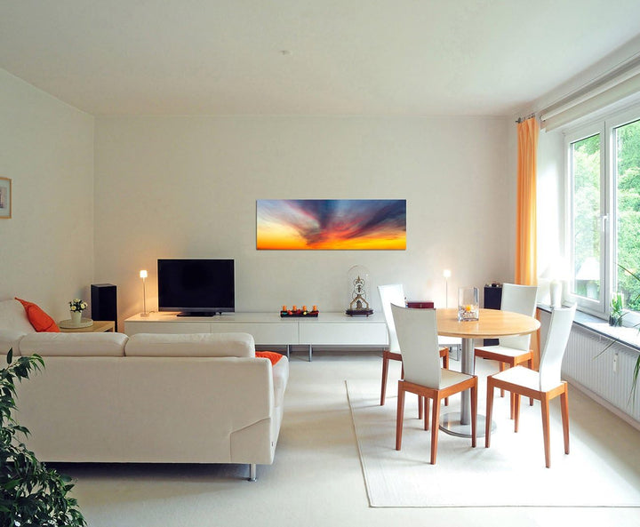 Paul Sinus Art Panoramabild auf Leinwand und Keilrahmen 150x50cm Himmel Wolkenschleier Abendsonnenli