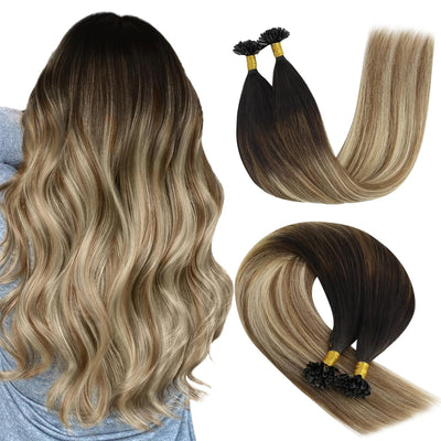 YoungSee Extensions Echthaar Bondings Balayage Bonding Extensions Echthaar Braun Blond Balayage Bond