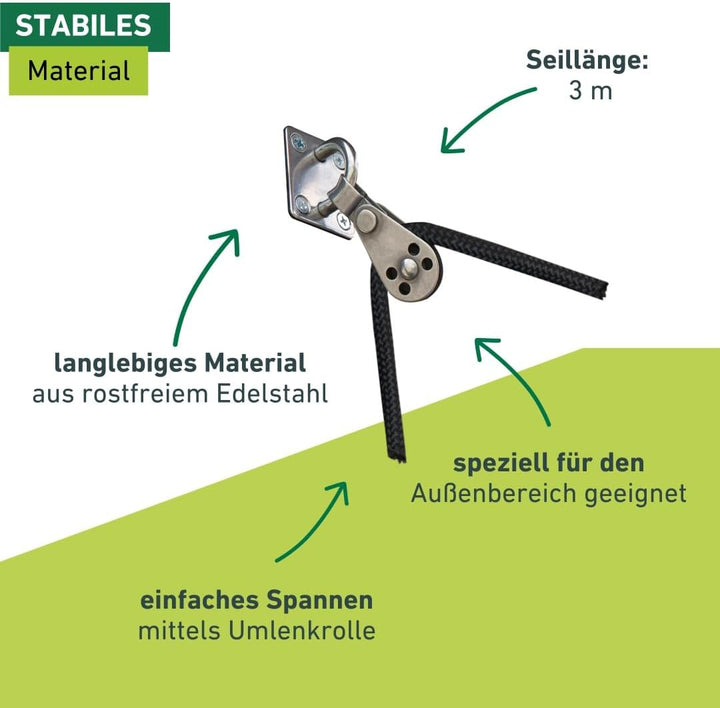 Windhager Seilzugset für Sonnensegel, Zubehörset für Sonnenschutz, Komplettset, Montageset, 10897 Si