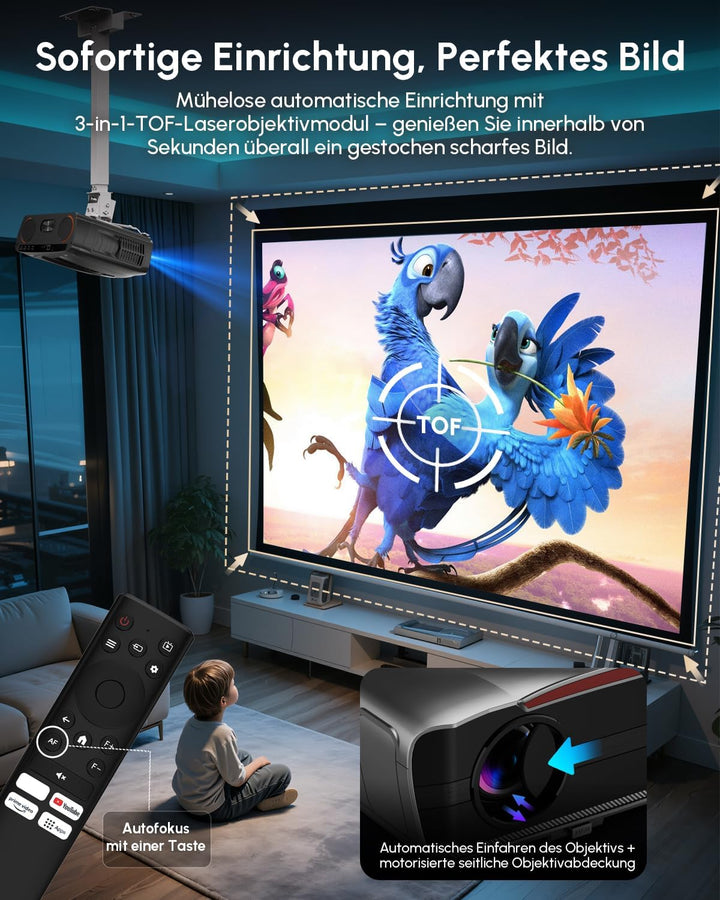 Tageslicht Beamer 2400 ANSI Ultra HD 4K HDR10+ Smart Projektor mit 2026 automatischer Objektivabdeck