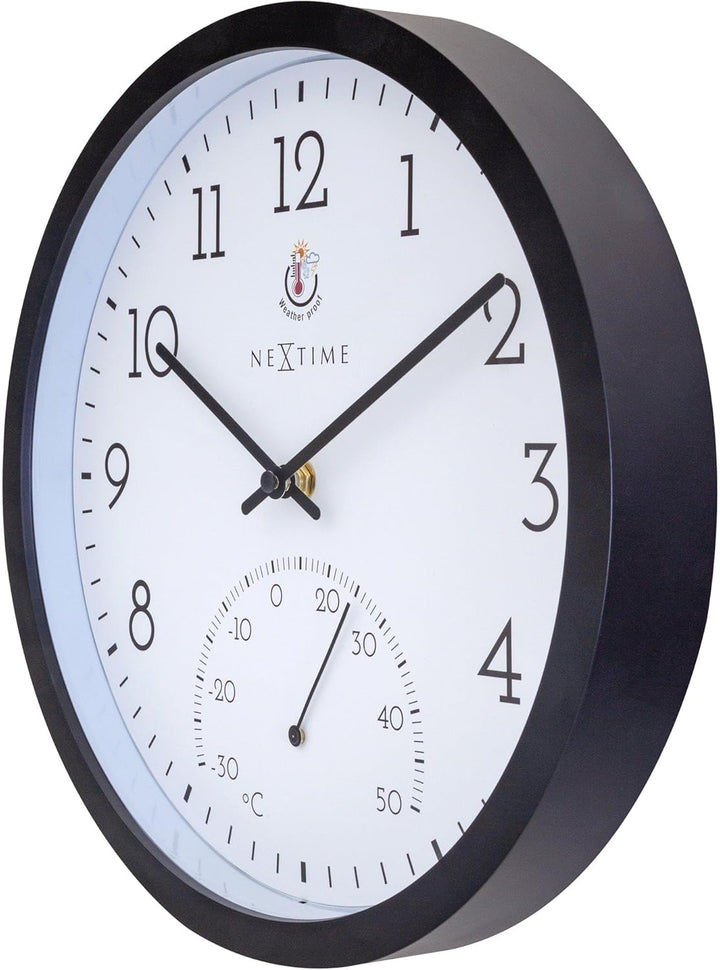 NeXtime Wall Clock (Garden/Inside) 30,5 cm-Time/Temp-Black-Plastic Marigold, One Size