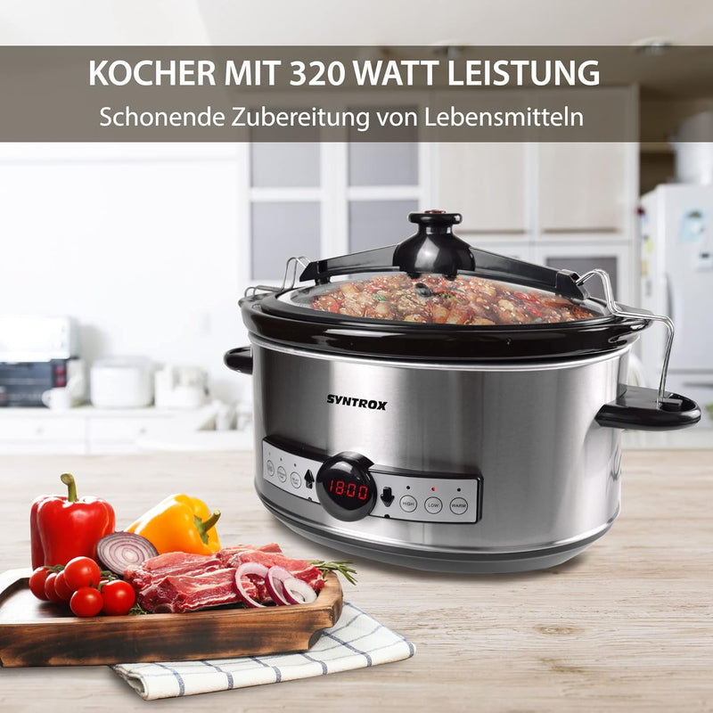 Syntrox Germany Slow Cooker Schongarer 6,5L mit Timer und Warmhaltefunktion - Leistung 320