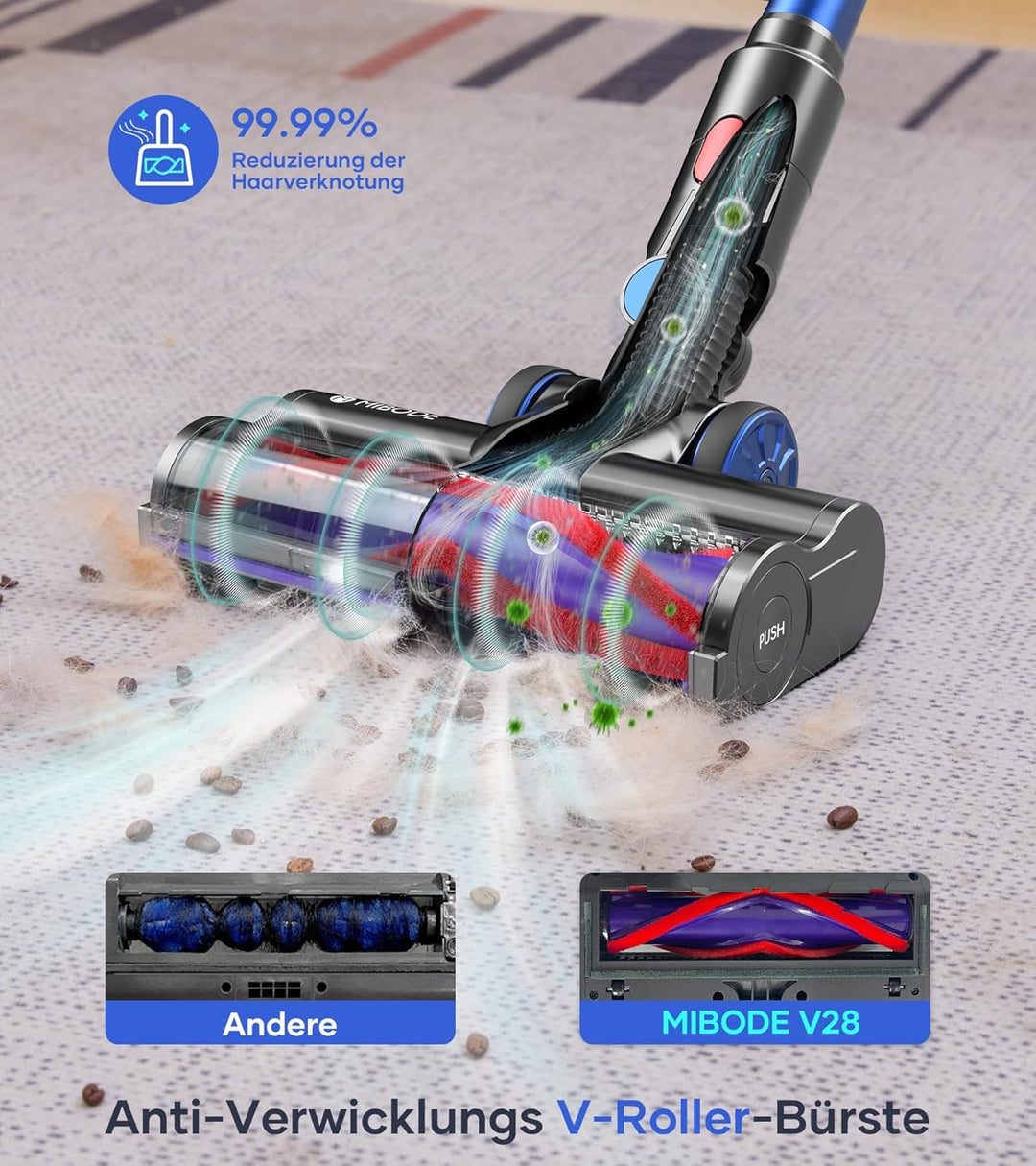 MIBODE Akku Staubsauger, 45000Pa/550W/70Mins Staubsauger Kabellos mit Smart Display, Staubsauger mit