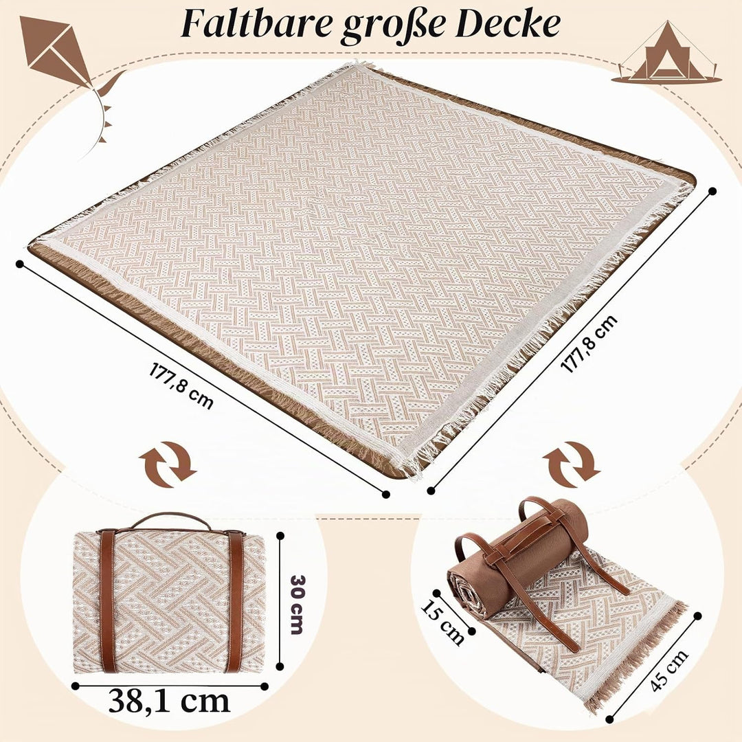 VitalCozy wasserdichte Picknickdecke, Outdoor-Decke, faltbar, 2-in-1, doppellagig, sanddicht, Strand
