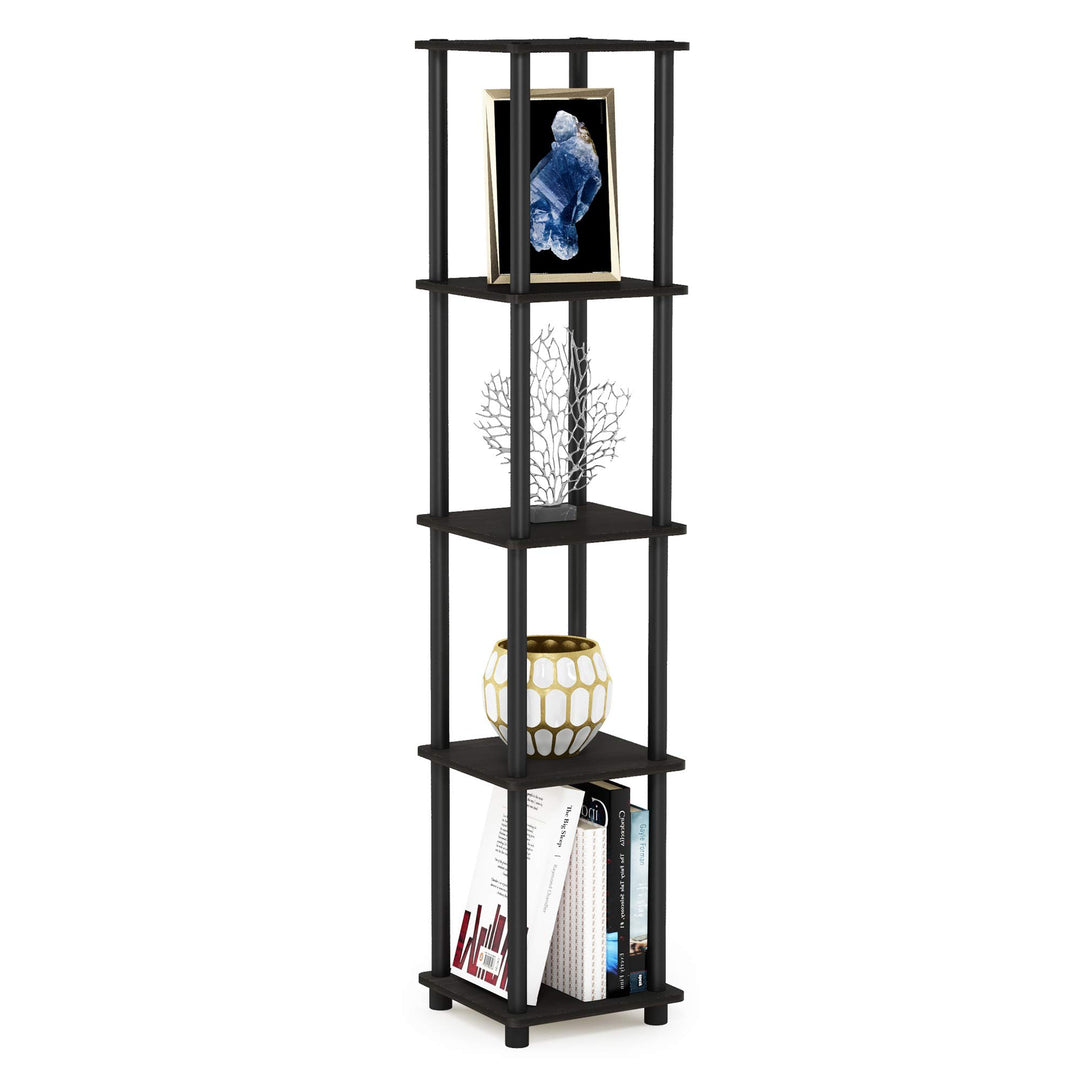 Furinno Viereckiges Regal mit 5 Ebenen, Mehrzweckregal, holz, Espresso/Schwarz, 29.46 x 29.46 x 146.
