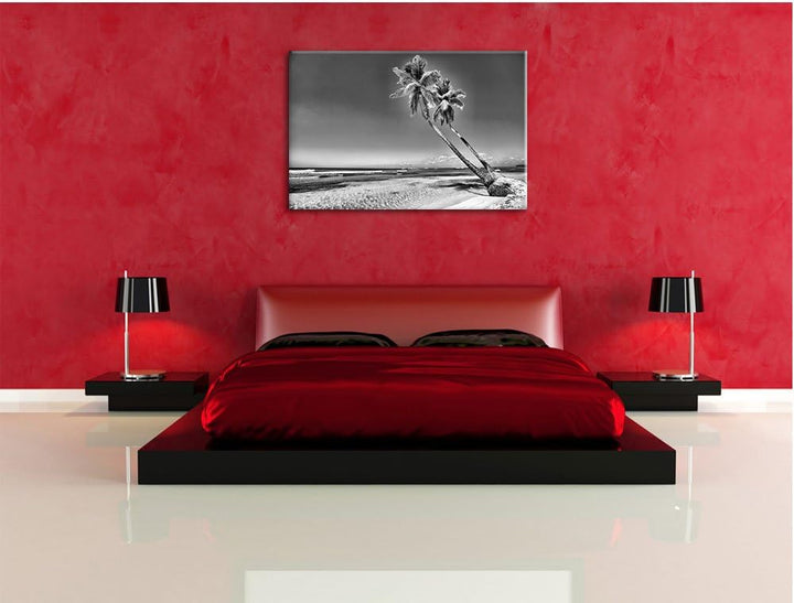 Pixxprint Palmen am Strand als Leinwandbild/Grösse: 100x70 cm/Wandbild/Kunstdruck/fertig bespannt, 1