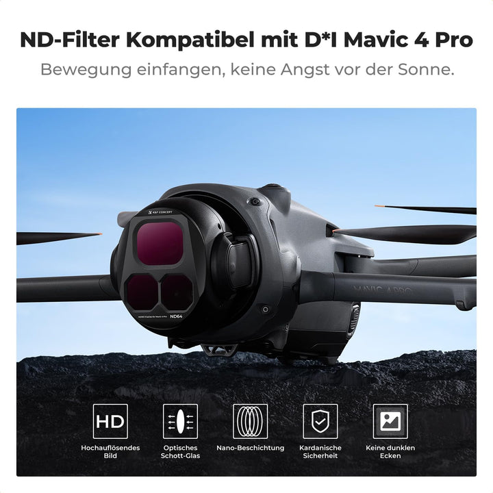 K&F Concept Push-in Fit ND Filter Kit Kompatibel mit DJI Mavic 4 PRO, ND8 ND16 ND32 ND64 4er Pack Ne