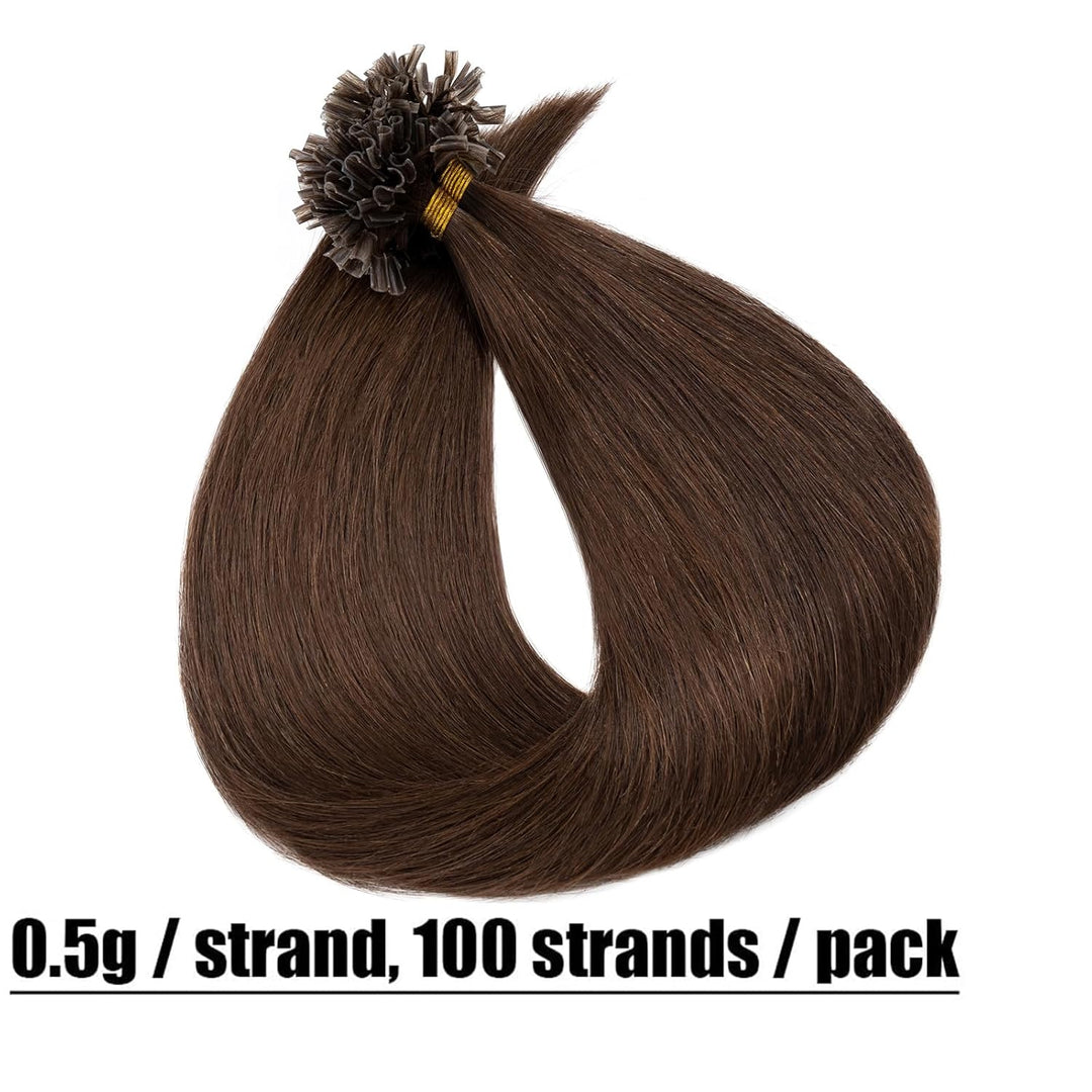 Elailite Extensions Echthaar Bonding 0.5g/s 45cm #4 Mittelbraun U Tip Hair Extensions Keratin 100 St