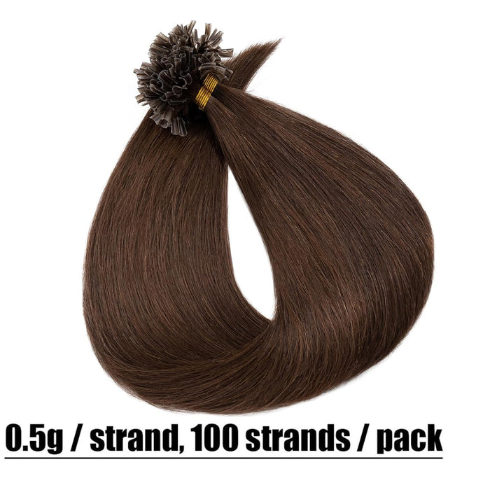 Elailite Extensions Echthaar Bonding 0.5g/s 45cm #4 Mittelbraun U Tip Hair Extensions Keratin 100 St
