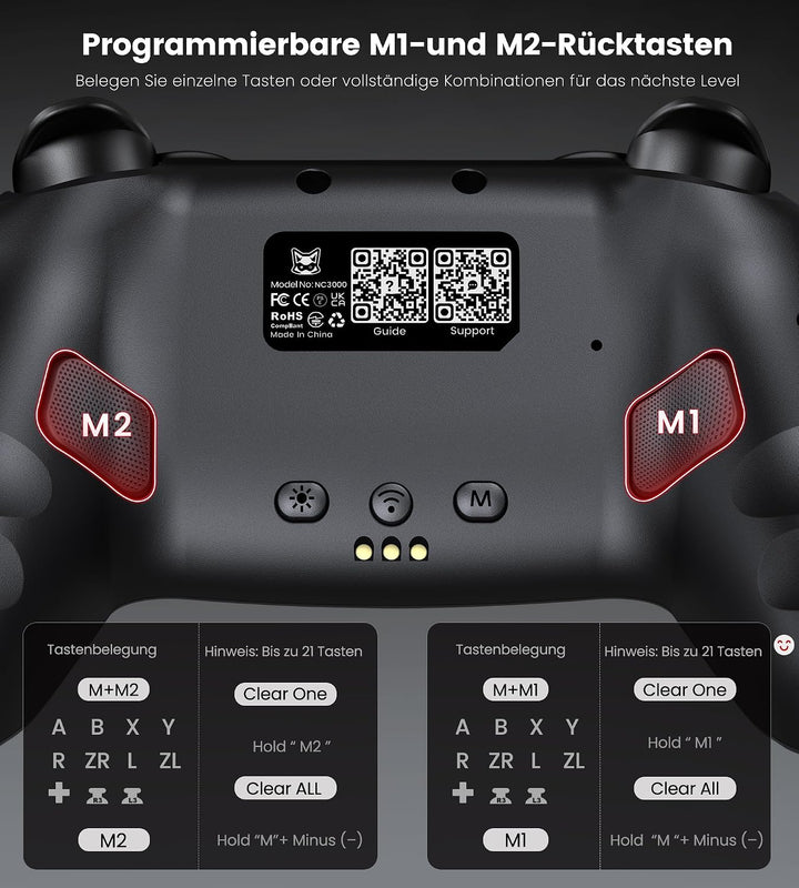 Switch 2 Controller für Switch/OLED/Lite,RGB Lichteffekte Programmierung Pro Controller Wireless mit
