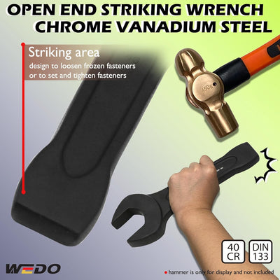 WEDO Jumbo Striking Open End Wrench, One-time Die Forged, Strong Torque, High Strength, 40 Chrome St