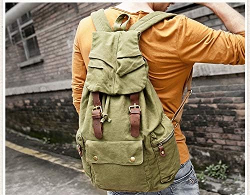 DremFreo Vintage Canvas Rucksack mit Lederdetails, 30x48x15cm, Outdoor Tagesrucksack für Damen und H