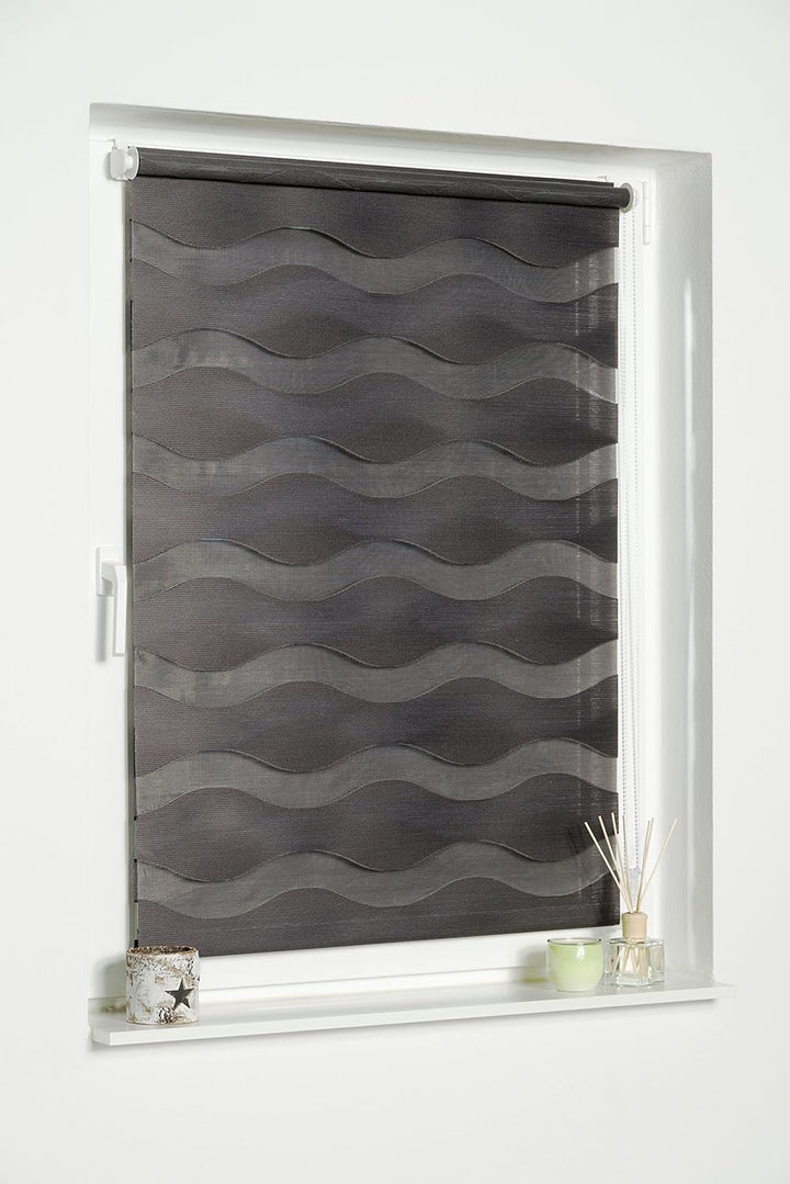 K-home Klemmfix Doppelrollo "Welle" ohne Bohren - Anthrazit 70 cm x 200 cm (B x L) 70 x 200 cm Anthr