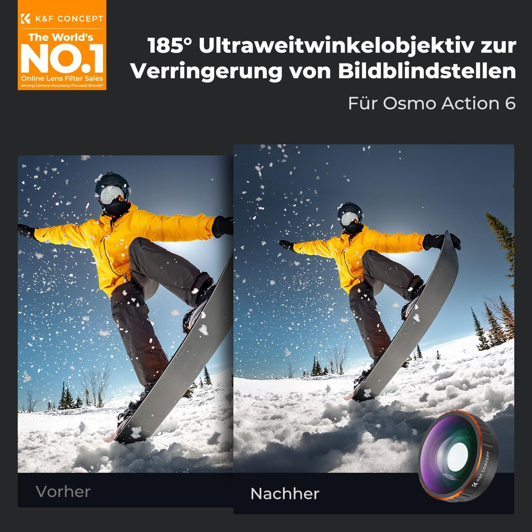 K&F CONCEPT Weitwinkelobjektiv für Osmo Action 6, 185° Weitwinkel Linse Filter, Ultraweitwinkelobjek